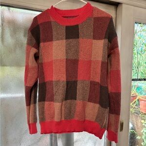 SHEIN Pink and Brown Plaid Women's‎ Crewneck Sweater knit soft material cozy